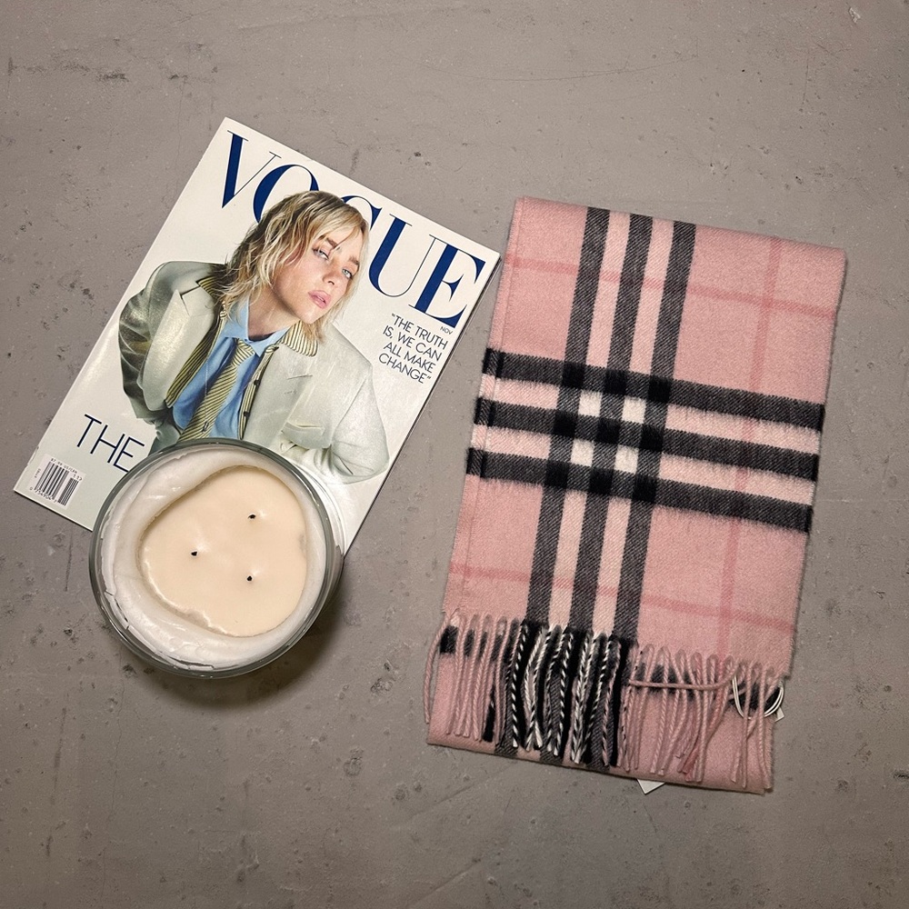 New  BURBERRY Check  100% Cashmere Unisex Ash RoseScarf /50 X 7.9 inches - Picture 6 of 8